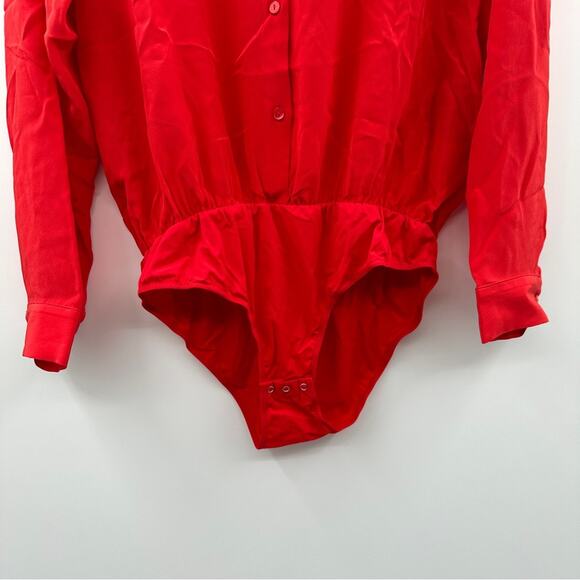 The Kooples Wrap-Over Red Silk Long Sleeve Button Down Bodysuit Sz 2 (M) NEW - Picture 5 of 13